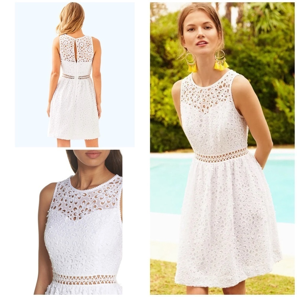 EUC Lilly Pulitzer Alivia Resort White Sea Spray Eyelet Bridal Cocktail Dress 0 